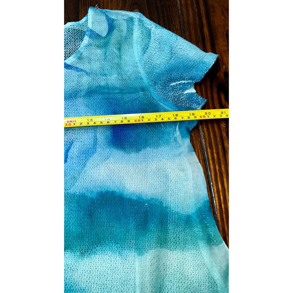One World Live and Let Live Blue Teal Floral Rose Mesh Knit Top Womens Medium - Picture 4 of 5